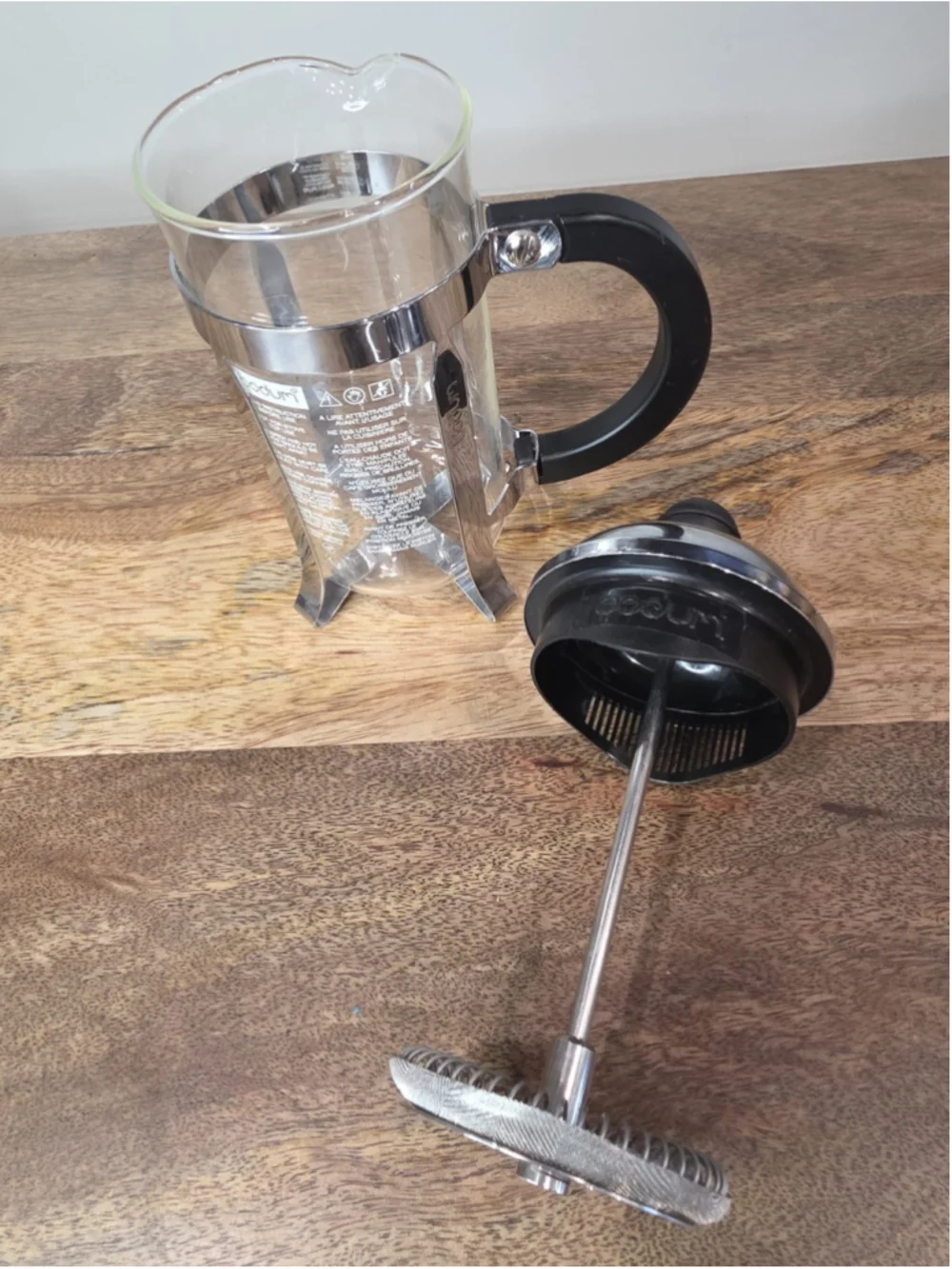 Bodum 3 Cup French Press Coffee Maker Glass Stainless Steel Black 12 Oz 0.35L
